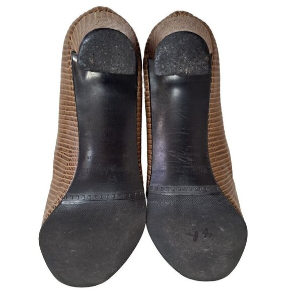 Etienne Aigner Women's 8M Brown Peep-Toe Snakeskin Leather Pumps 3" Heel - Picture 11 of 11